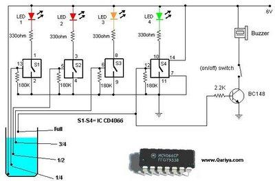 Water level indicator with buzzer circuit ...