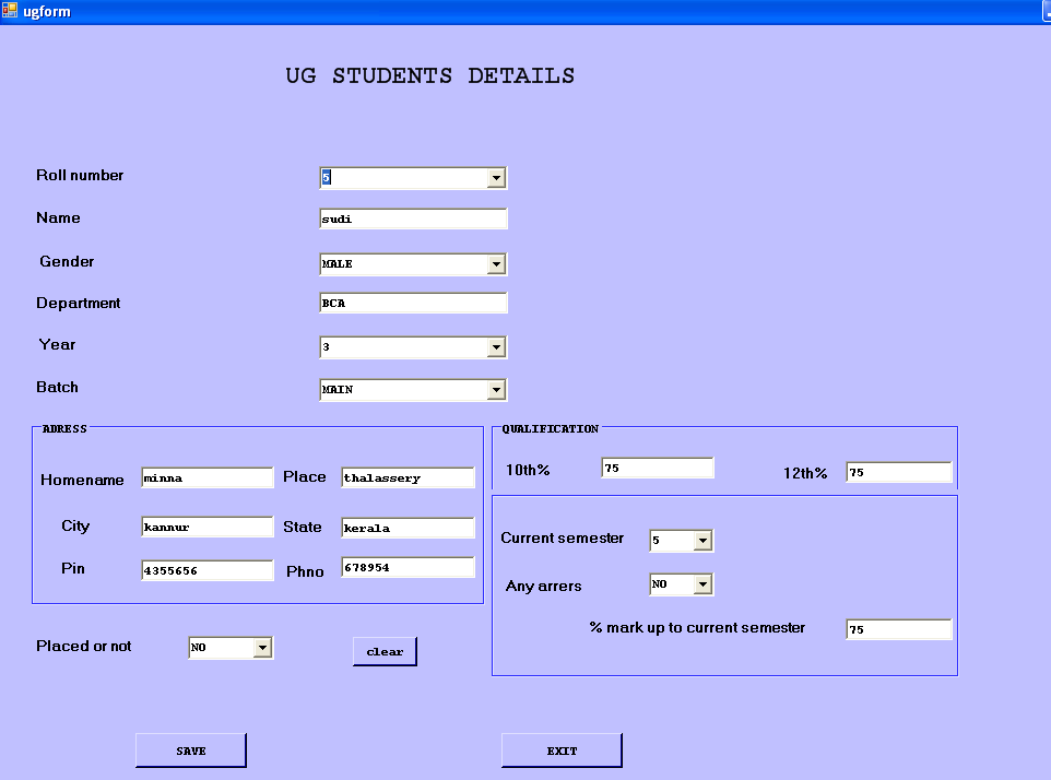 Placement Information System Student details