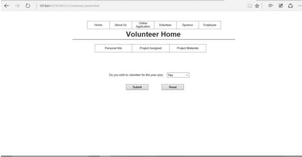 Volunteer Home page