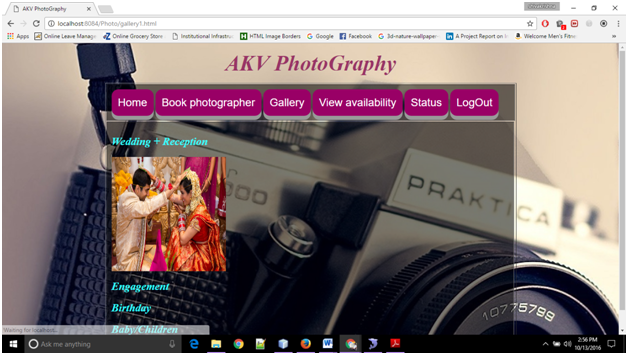 Booking Photography Gallery Page