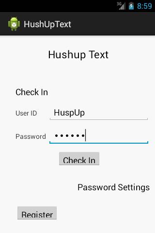 Hush Up Text Login Page