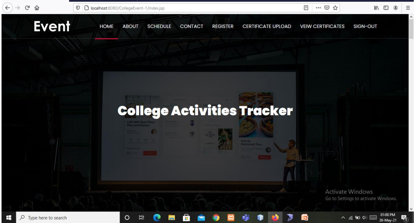Results Page of College Activities Tracker