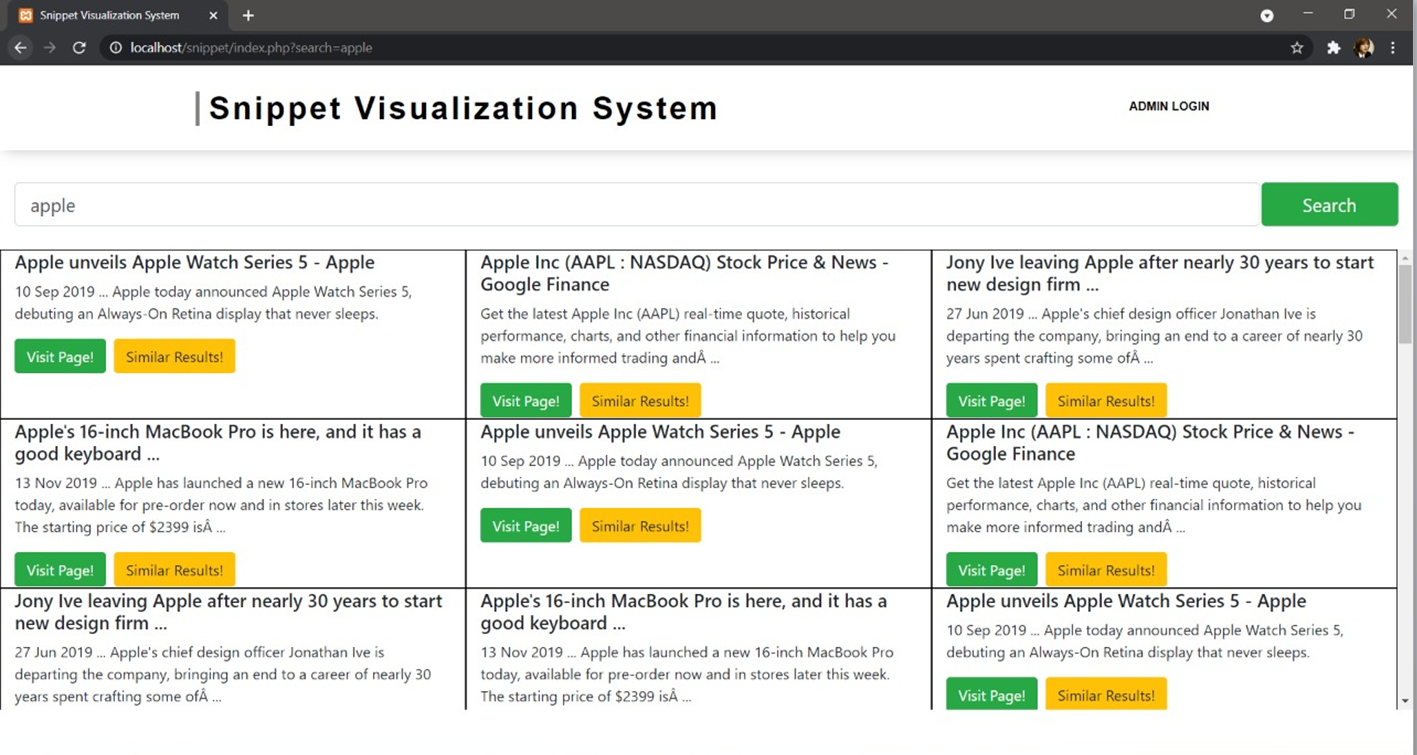 Snippet Visualization System Home Page